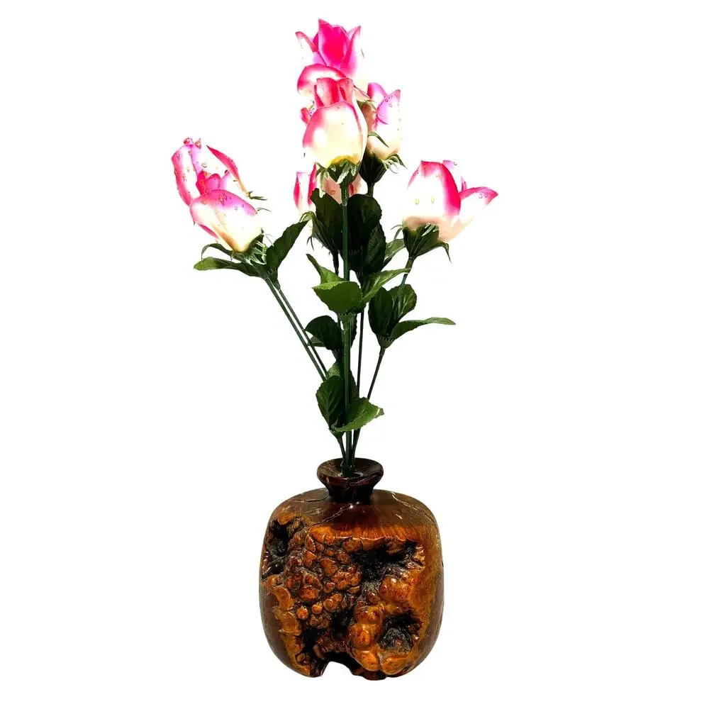 Raw edge burl wood bud vase shapely round natural organic mid century design